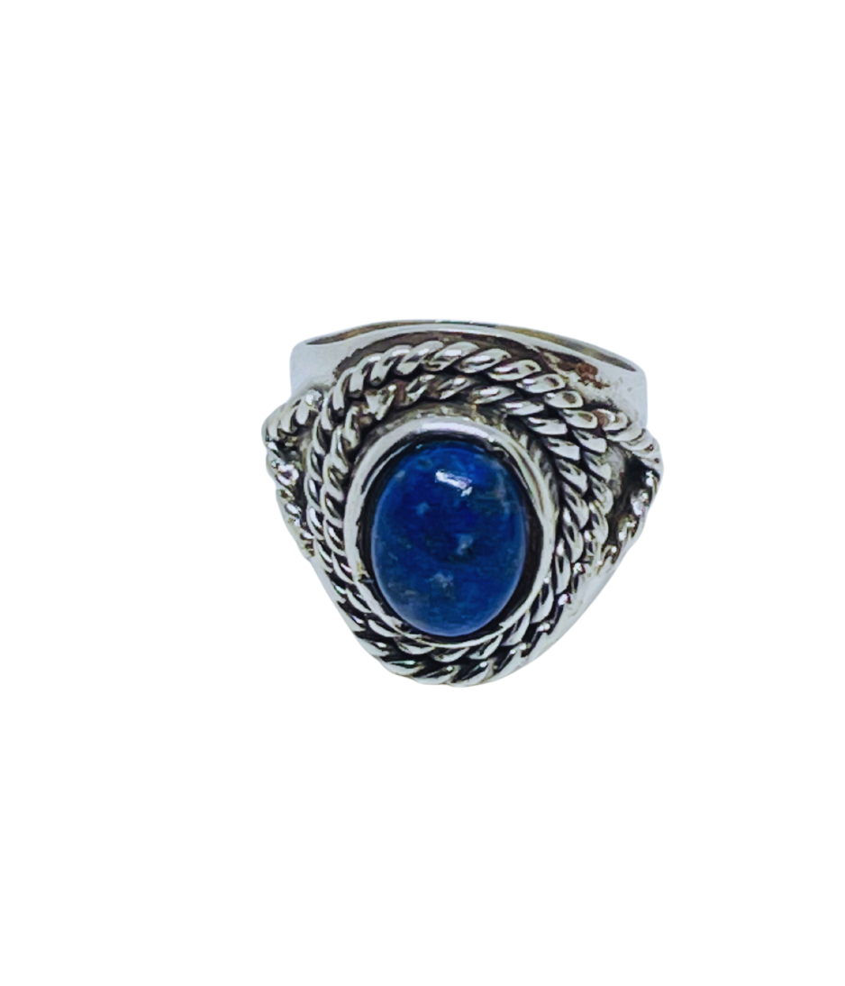 LAPIS LAZULI ROPE SILVER RING - Image 2