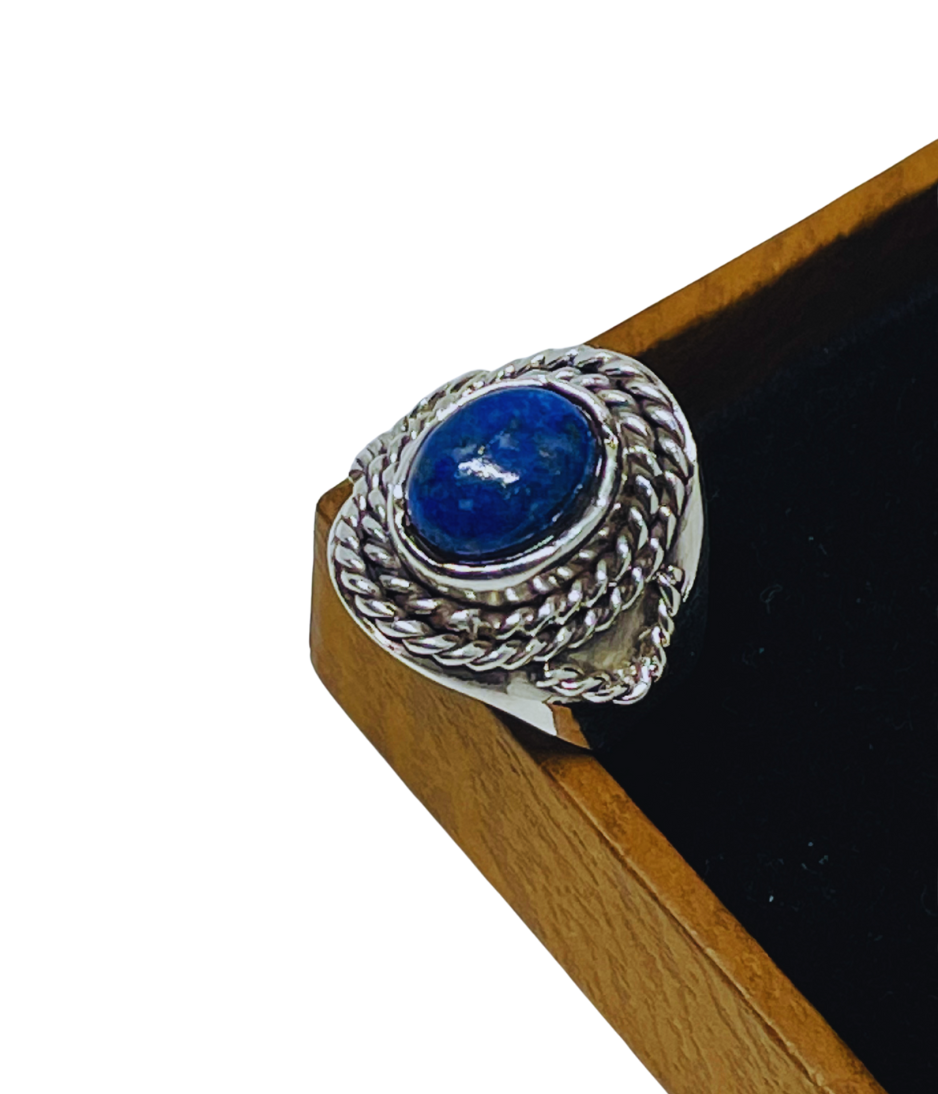 LAPIS LAZULI ROPE SILVER RING